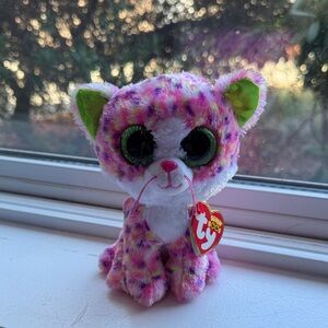 Ty Beanie Boo Leopard Plush with Pink and Green